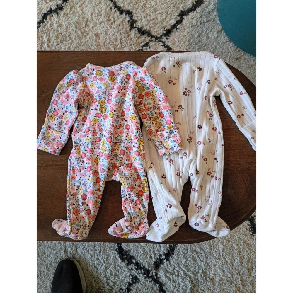 Simple Joys by Carters Baby Girl Preemie Footed Sleepers 2 Pack Floral Ribbed